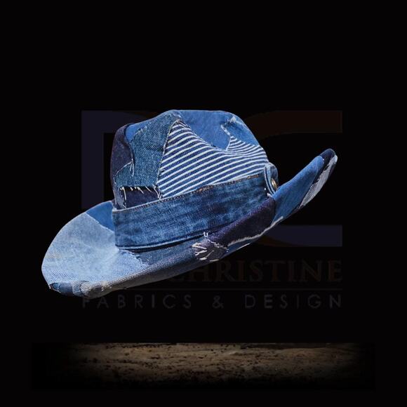Upcycled patchwork denim cowboy hat